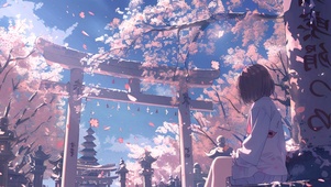 樱花树下美少女