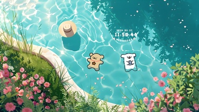 4K线条狗夏日花园泳池