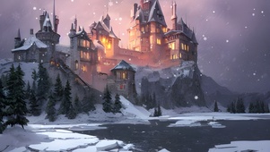 夜晚雪中城堡