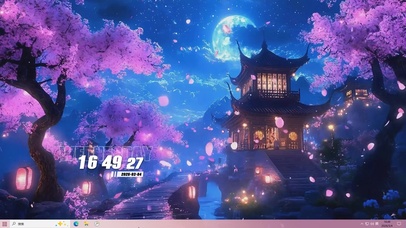 夜景古风樱花树木桌面主题