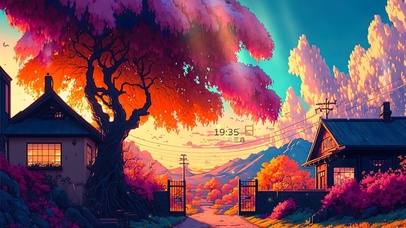 夏日晚霞乡村小屋