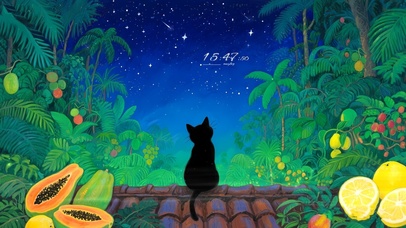 猫咪屋顶看星空