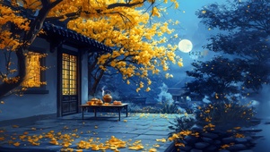 秋天桂花小院