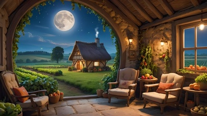 夜晚丰收的童话小屋
