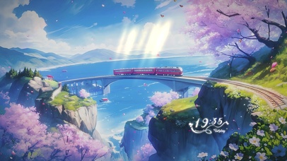 樱花列车护眼AI插画