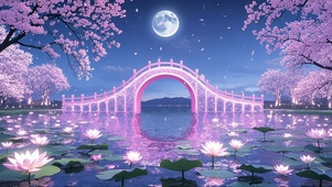 唯美月下粉水晶拱桥