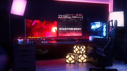 4k 炫酷霓虹灯电脑房间