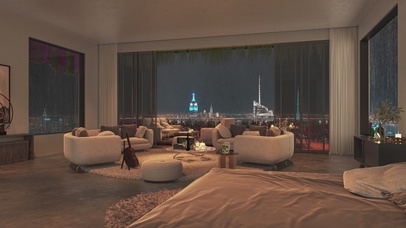 4K唯美治愈雨夜公寓客厅房间