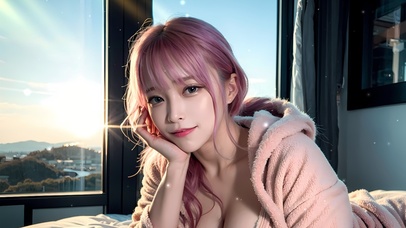 唯美阳光粉发少女