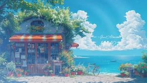 盛夏时节的海边花店