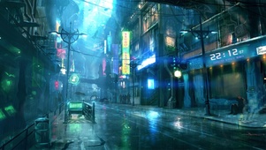 赛博朋克夜雨街道