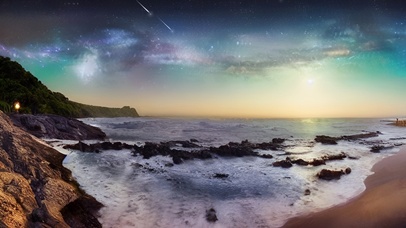 夜晚海边沙滩流星雨