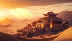 大漠古城黄昏