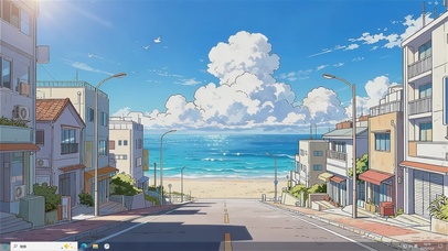 动漫滨海小镇街道主题