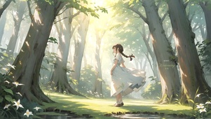 森林白裙女孩