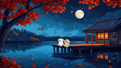 江枫月夜线条小狗