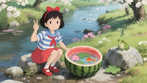 溪流边的女孩