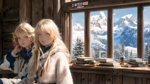 雪天室内可爱少女