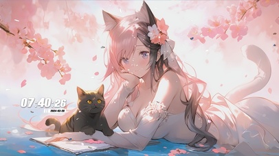 猫耳女孩与猫咪