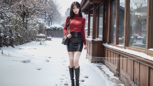 唯美雪天治愈美女