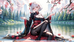 4k白毛短发黑丝河上美少女