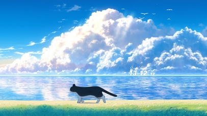 猫咪海边行走-超宽屏