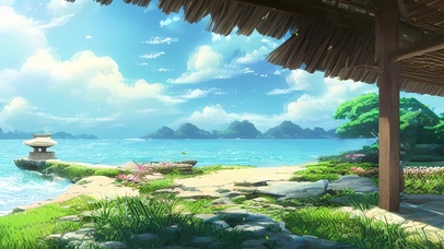 蓝天白云海边风光