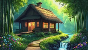 竹林草屋壁纸