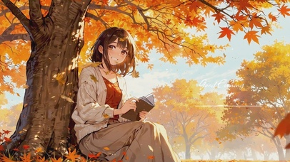 秋日里看书的少女