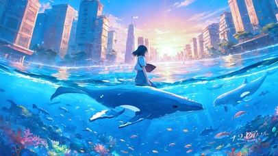 驾鲸游海城的少女