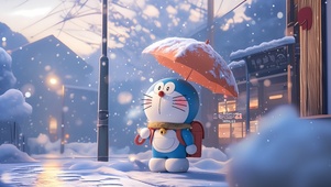 雪景中的机器猫