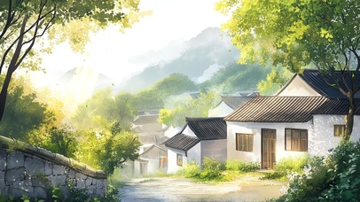 清新午后静谧小镇