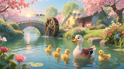 樱花江南石桥小屋