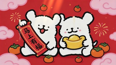 线条小狗 马上有福