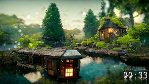 森林湖边小屋
