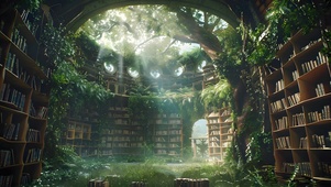 长满绿植的图书馆
