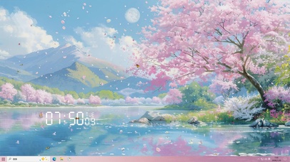 樱花树木河流景色主题