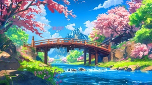 樱花白云小桥流水