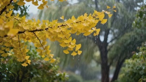 雨天银杏树