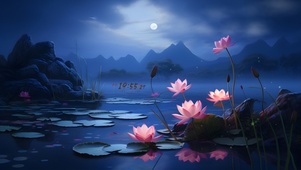 夜幕下的荷塘