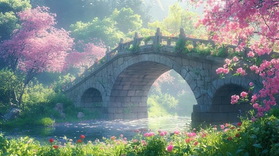 灿烂春日里的古镇石桥