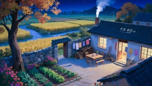 夏夜乡村小院