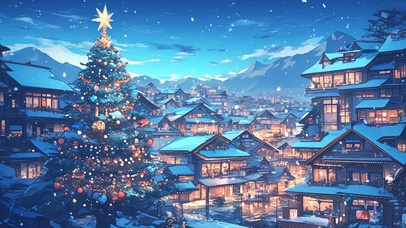 静谧冬日小镇夜景