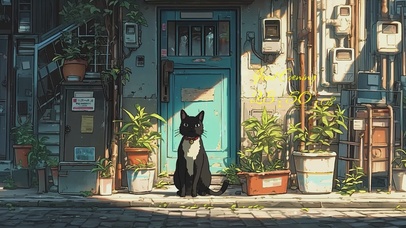 老旧房屋门前的猫咪