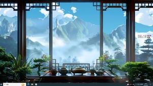 唯美云海古风窗台