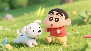 草地追逐小新