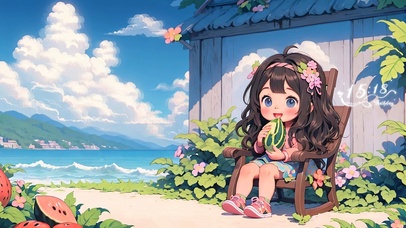 可爱的吃瓜女孩