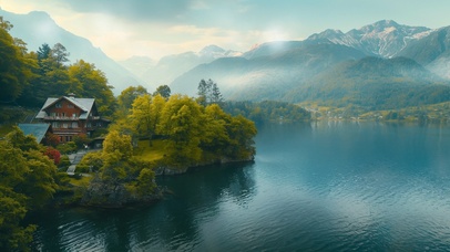4K 幽静户外风光 静谧小屋