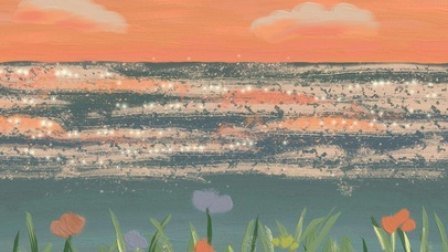 油画之夕阳下的湖面