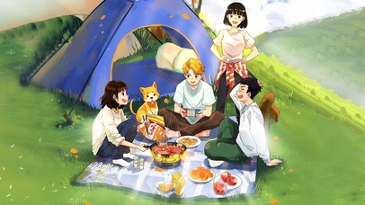 （免费）女孩男孩们山上露营野餐